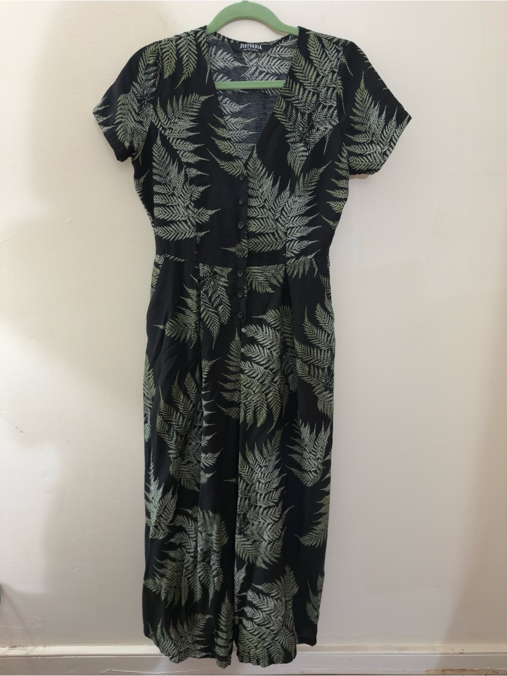 Disturbia Black Maxi Dress with Green Fern Print